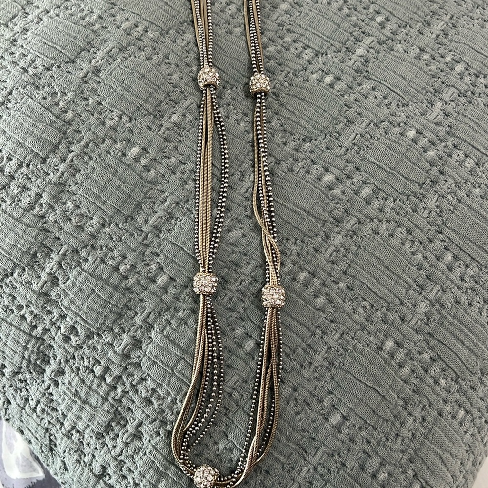 16 inch long statement necklace with rhinestones from Chicos.